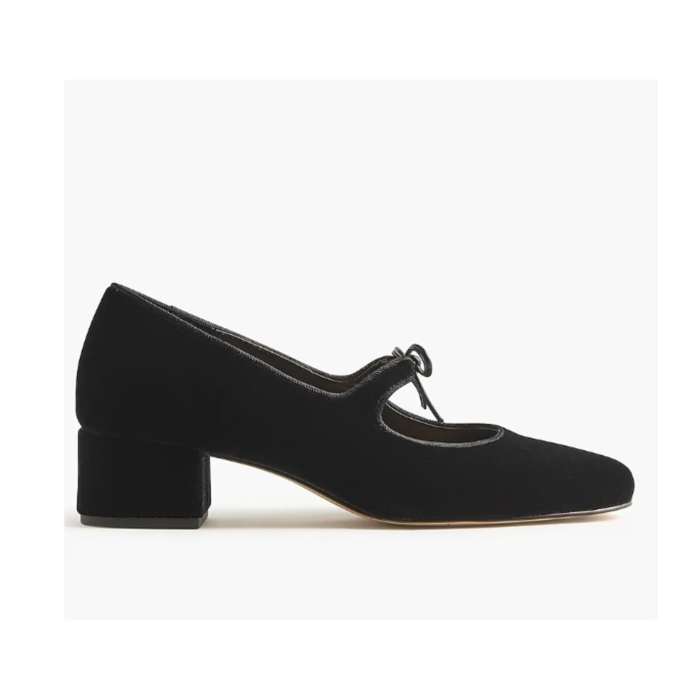 NEW J.Crew Velvet Bow Tie Mary Jane Shoes Womens 8 Black Block Heel